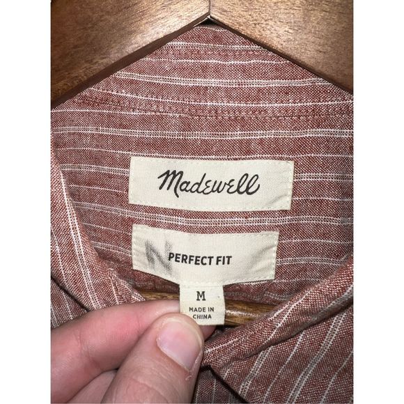Madewell Red Striped Casual Button Down Shirt - Picture 2 of 7